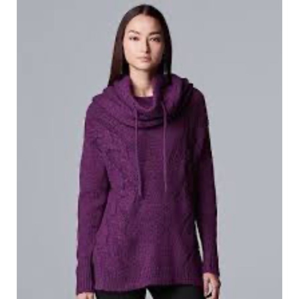 Simply Vera Purple Orchid Cable Knit Removable Cowl‎ Neck Sweater Size XL NWOT